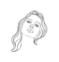 Woman Face In Sketch Line Art Style