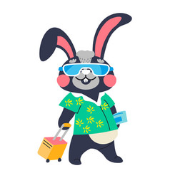 Funny Bunny Going On Vacation With Luggage