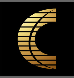 Gold Abstract Slashed Striped Letter C Icon