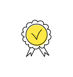 Medal Yellow With Check Mark Hand Drawn