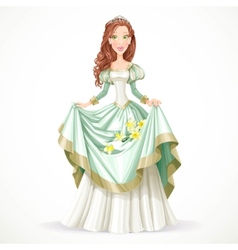 Beautiful princess with brown hair in green dress Vector Image