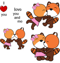 Lovely Cute Couple Red Panda Kissing Cartoon Love