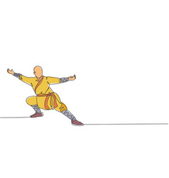 One Continuous Line Drawing Of Young Shaolin Monk