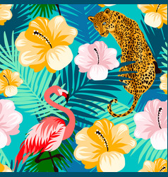 Floral Jungle Flamingo Leopard Seamless Pattern