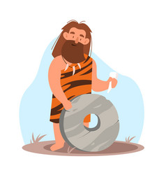 Ancient Man With Beard Makes Wheel Out