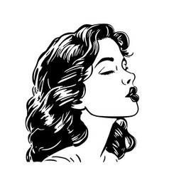 Comic Style Girl Portrait Kiss Hand Drawn Sketch