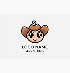 Logo Cute Baby With Cowboy Hat In Cartoon Style