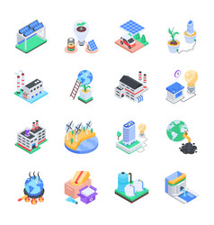 Isometric Icons Depicting Green Ecosystem