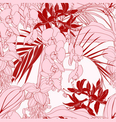 Seamless Pattern Tropical Flowers Pink Background