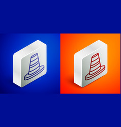 Isometric Line Traffic Cone Icon Isolated On Blue