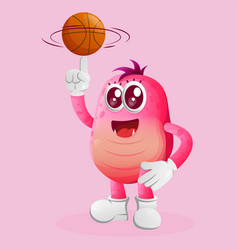 Cute Pink Monster Playing Basketball Freestyle