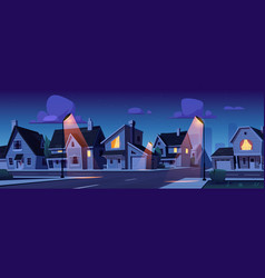 Cartoon Suburban Town Street At Night