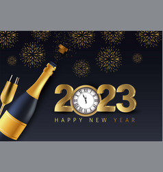 Happy New Year 2023 Gold Champagne Bottle Open