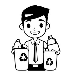 Businessman With Recycle Bin In Flat Cartoon Style