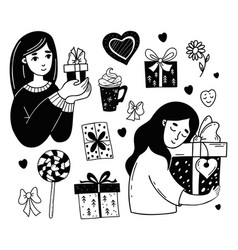 Collection Cute Girls With Gifts Holiday Boxes