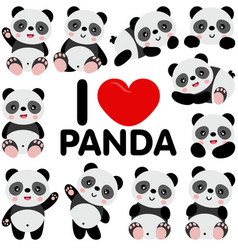 Set Digital Collage Of I Love Pandas