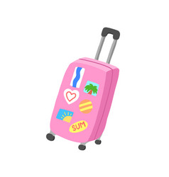 Pinks Travelers Suitcase In Cartoon Flat Style