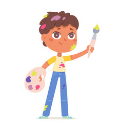 Cute Creative Little Painter Holding Paint Brush