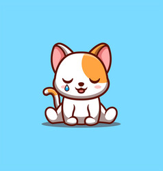 White Cat Sitting Sad Cute Creative Kawaii