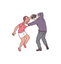 Woman Attacking A Man Hair Pulling And Bullying