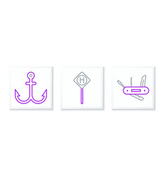 Set Line Swiss Army Knife Anchor And Parking Icon