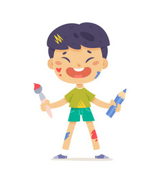 Cute Happy Boy Artist Holding Paint Brush