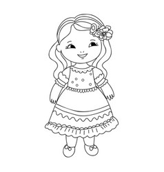 Cute Little Girl Stands In Cartoon Style