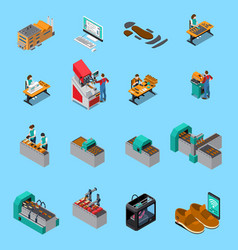 Footwear Factory Isometric Icons Set