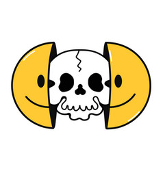 Two Half Of Smile Face With Skull Inside