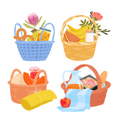 Baskets With Food For Family Picnic Set Hampers