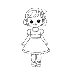 Cute Little Girl Stands In Cartoon Style