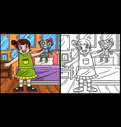 Girl With Robot Toy Coloring Page