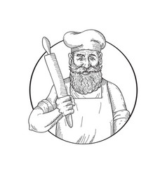 Hipster Baker With Full Beard Holding A Rolling