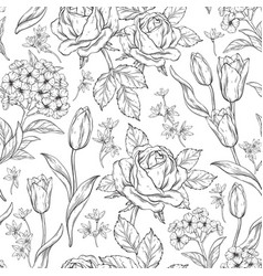 Outline Vintage Pattern Roses And Tulips