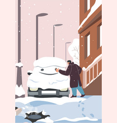 Person Drawing Smile On Car Covered With Snow