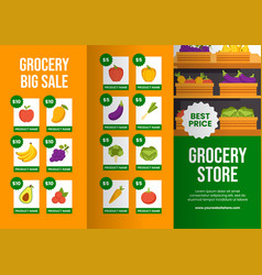 Grocery Store Brochure Flat Cartoon Hand Drawn