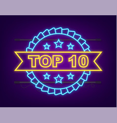 Top 10 Label Neon Golden Laurel Wreath Icon