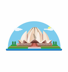 Lotus Temple India Landmark Building Flat Cartoon