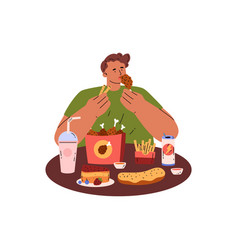 Man Eating Fast Food Cartoon Style