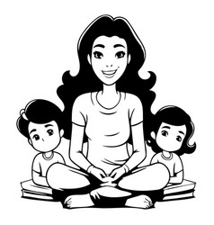 Mother And Her Children Sitting On The Floor With