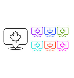 Black Line Canadian Maple Leaf Icon Isolated