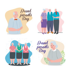 Set Cards Happy Grand Parents Day With Cute Old