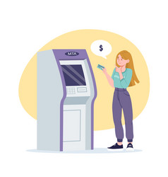 Girl And Atm Terminal Concept