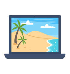 Laptop With Summer Beach On Screen