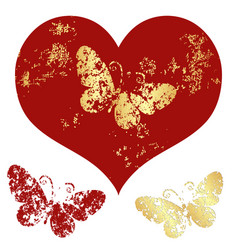 Big Heart In Grunge Style With Golden Butterfly