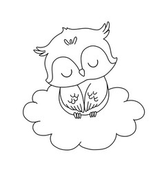 Cute Dreaming Owl On Cloud Cartoon Hand Drawn