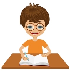 Cute little caucasian student girl writing Vector Image