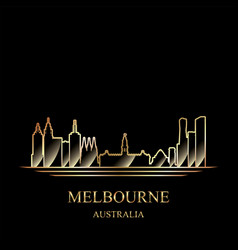 Gold Silhouette Of Melbourne On Black Background