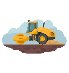 Cartoon Of Soil Compactor Roller Compacting