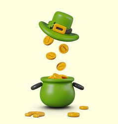 Gold Coins Fall From Leprechaun Hat Into Green Pot